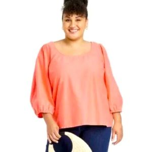 Ava&Viv Woman’s Pink Coral Balloon Sleeve 2X Blouse